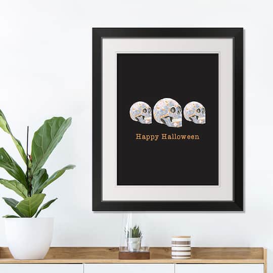Floral Skull Black Framed Print Wall Art
